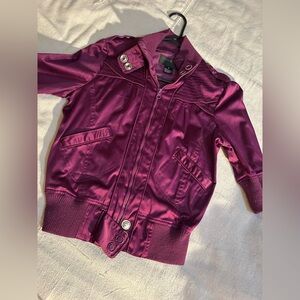 Elegant Berry plummy stylish moto Jacket size M fits Xs/S satin
